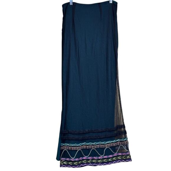 Free People Y2K mesh overlay maxi skirt, green/black, eclectic, artsy, bohemian - Picture 2 of 5
